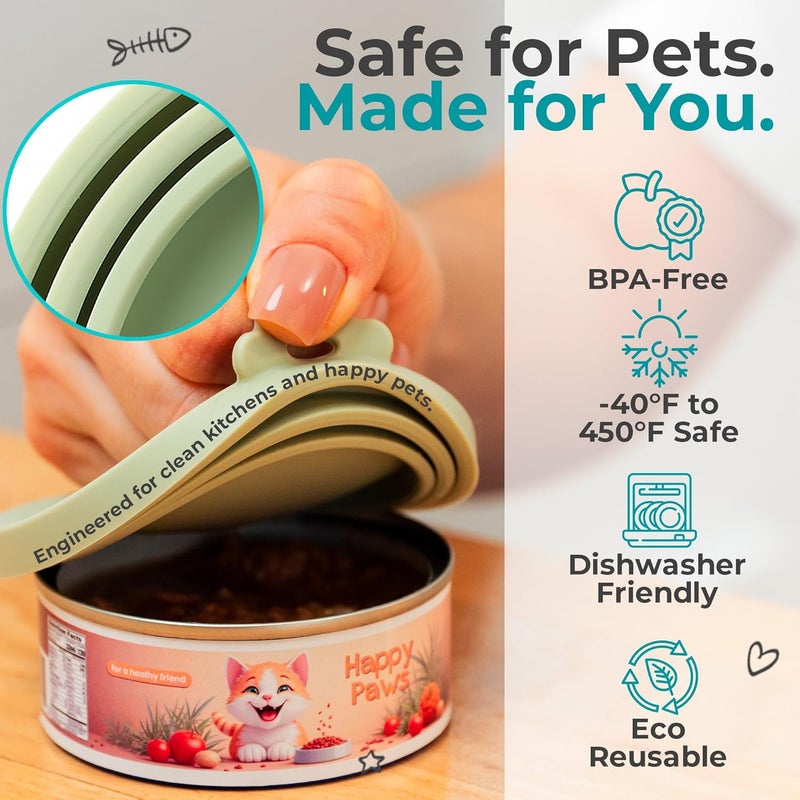 Basic Haus 3 Pack Universal Pet Food Can Covers Lids - One fit 3 Standard Size Cans for Cats and Dogs Food Cans - Easy to Clean - Safe Silicone - Emerald Wave - Image 3